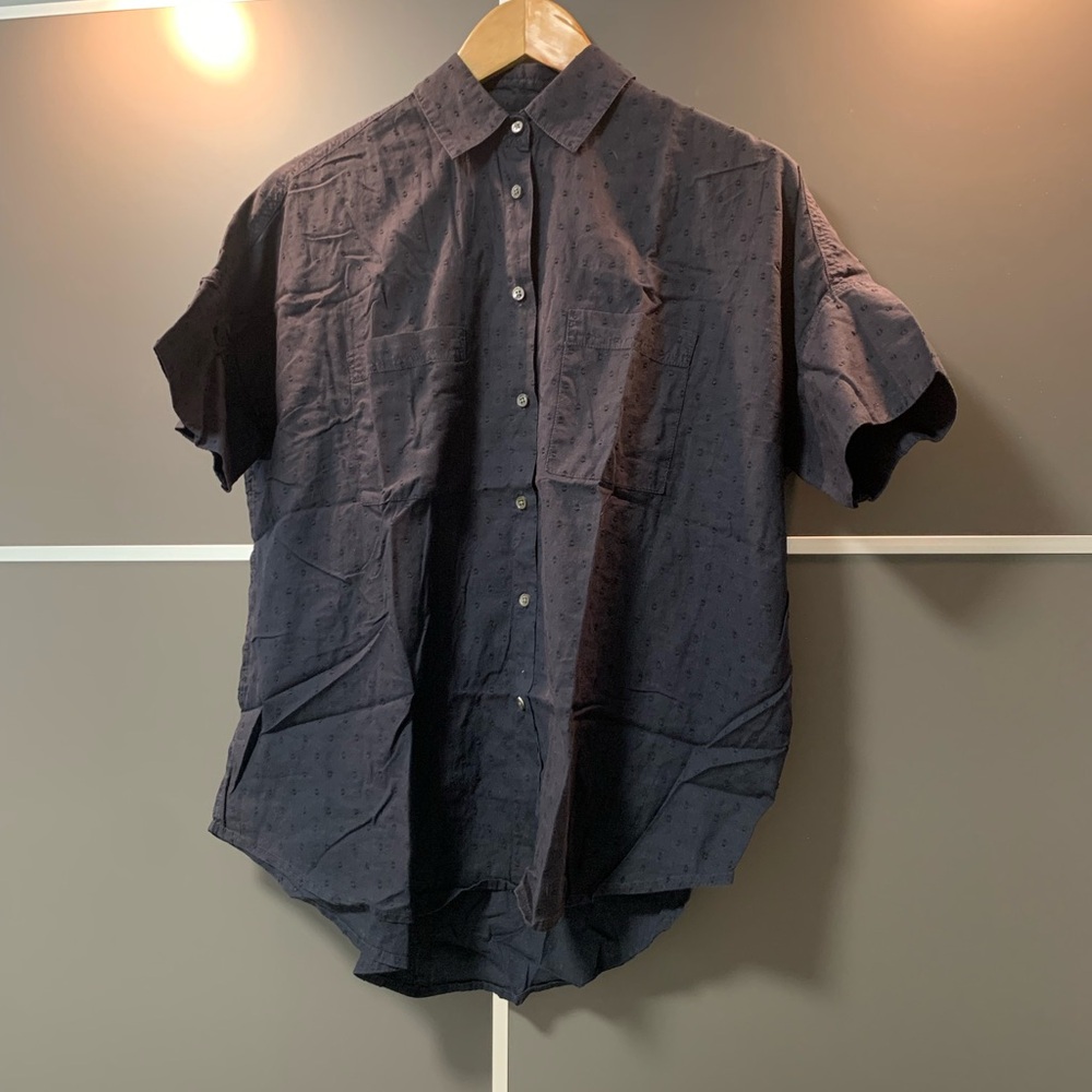 Madewell Black Cotton Collared Short Sleeve Button Down Shirt